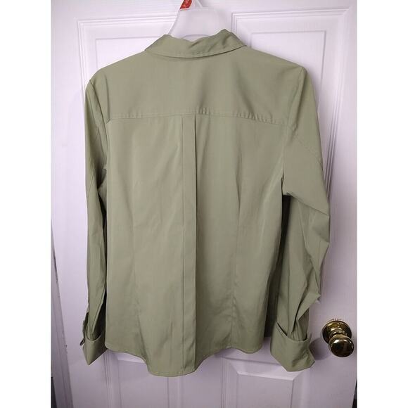 Reitmans Woman XL Blouse Green Long Button Sleeve Collared Button Shirt - Picture 8 of 8